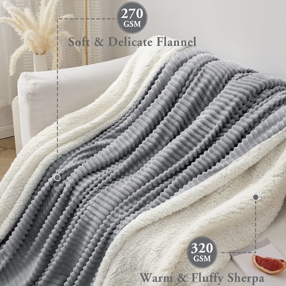 Gray Sherpa Fleece Blanket - Picture 8 of 8